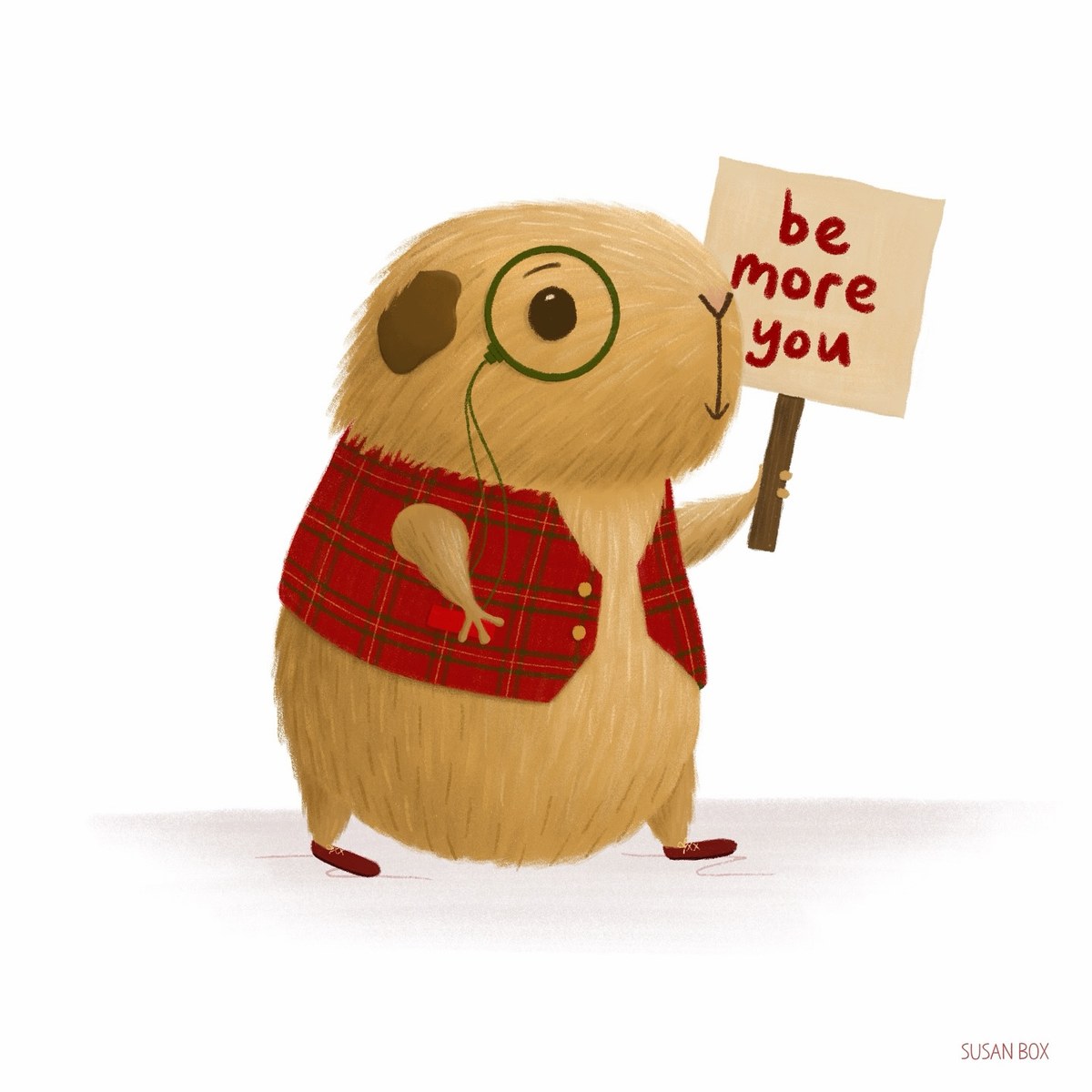 A gentle bear illustration holding a sign that says be more you