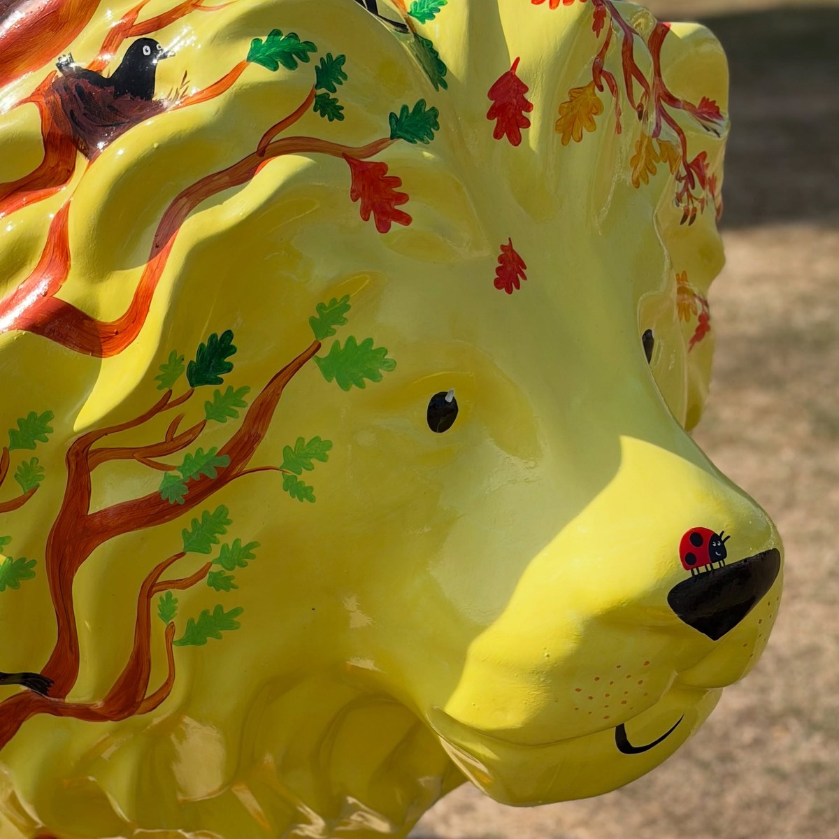 A handmade yellow dog character